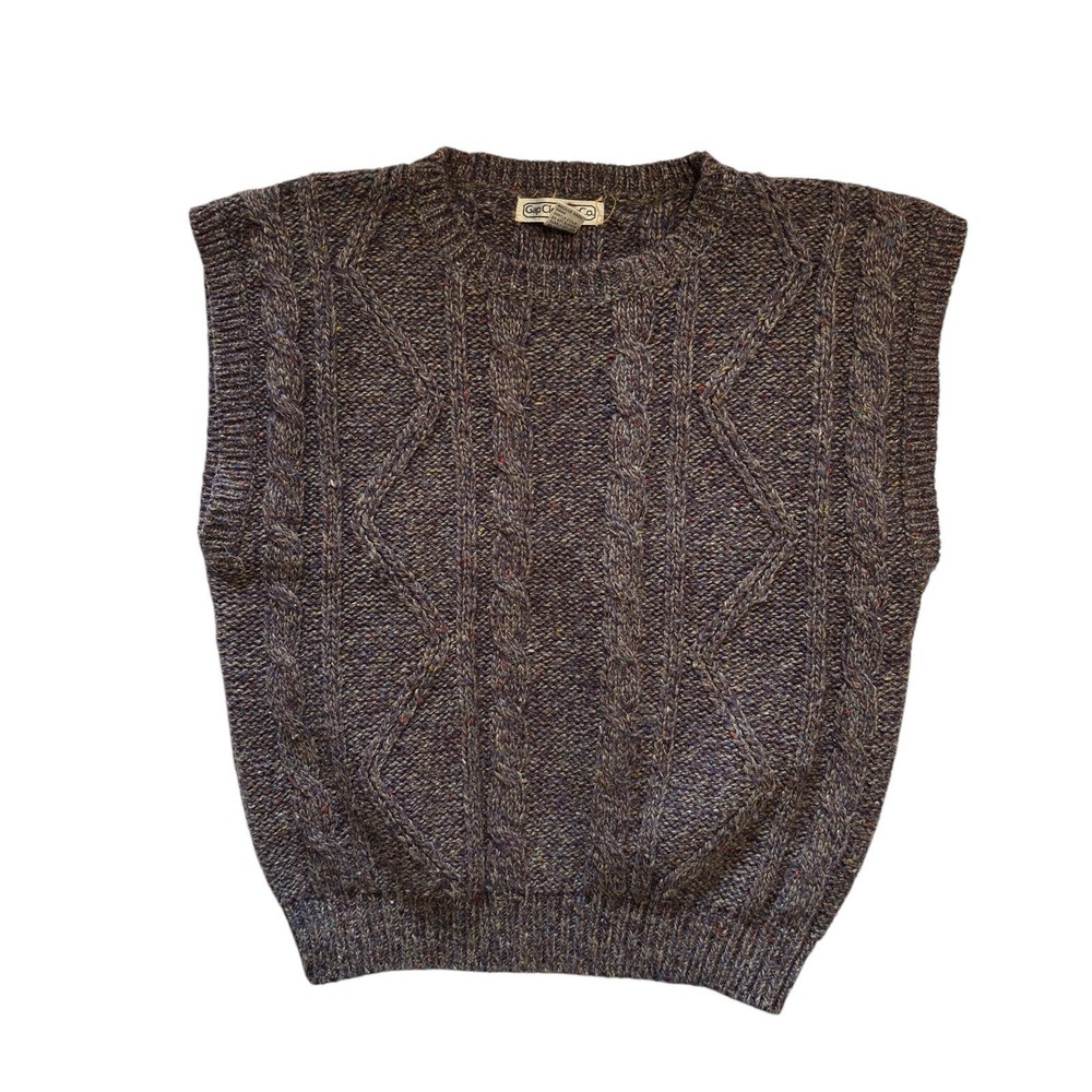 Clothing The Gaps Heathered Brown Cable-Knit Sleeveless Vest